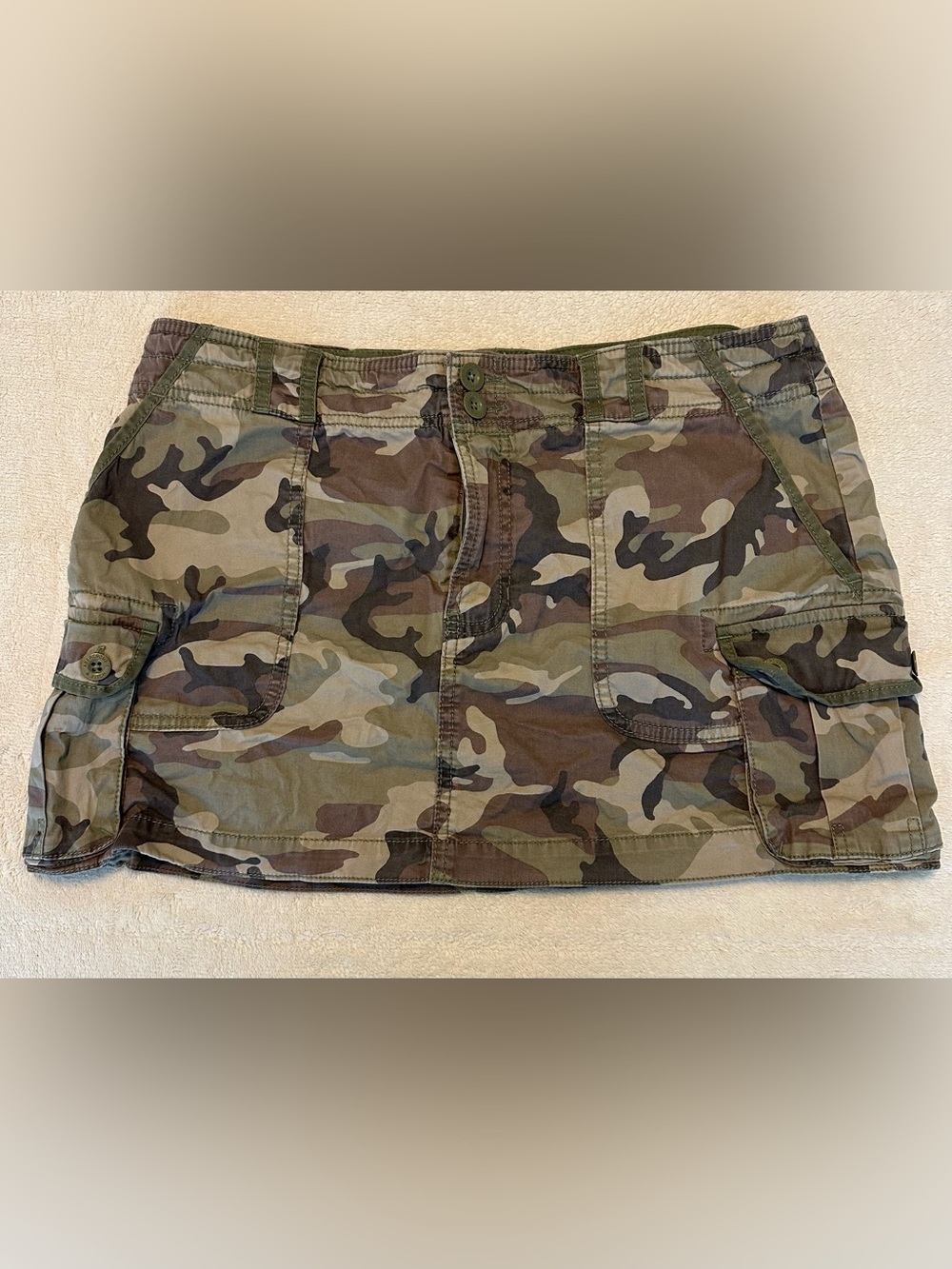 Abercrombie & Fitch Vintage Skirt Womens M Green Camo Cargo Mini Utility Y2k